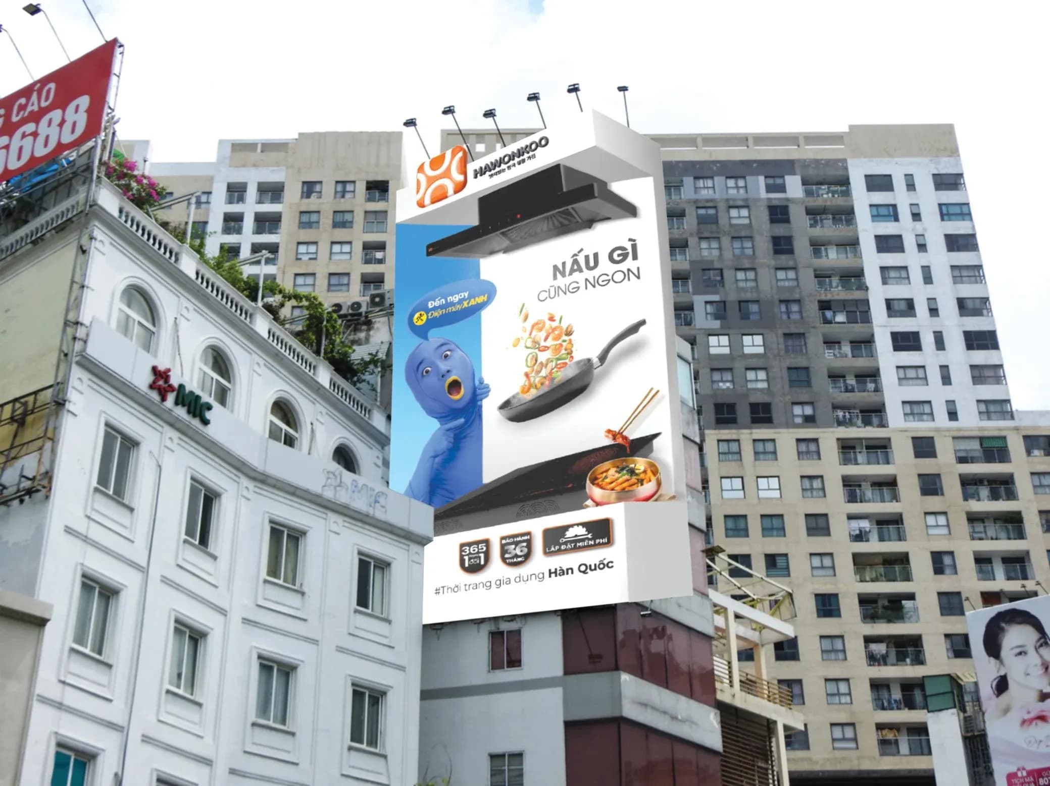 Phối cảnh Hawonkoo × Điện Máy Xanh ban ngày – 176 Nguyễn Văn Trỗi, TP. Hồ Chí Minh