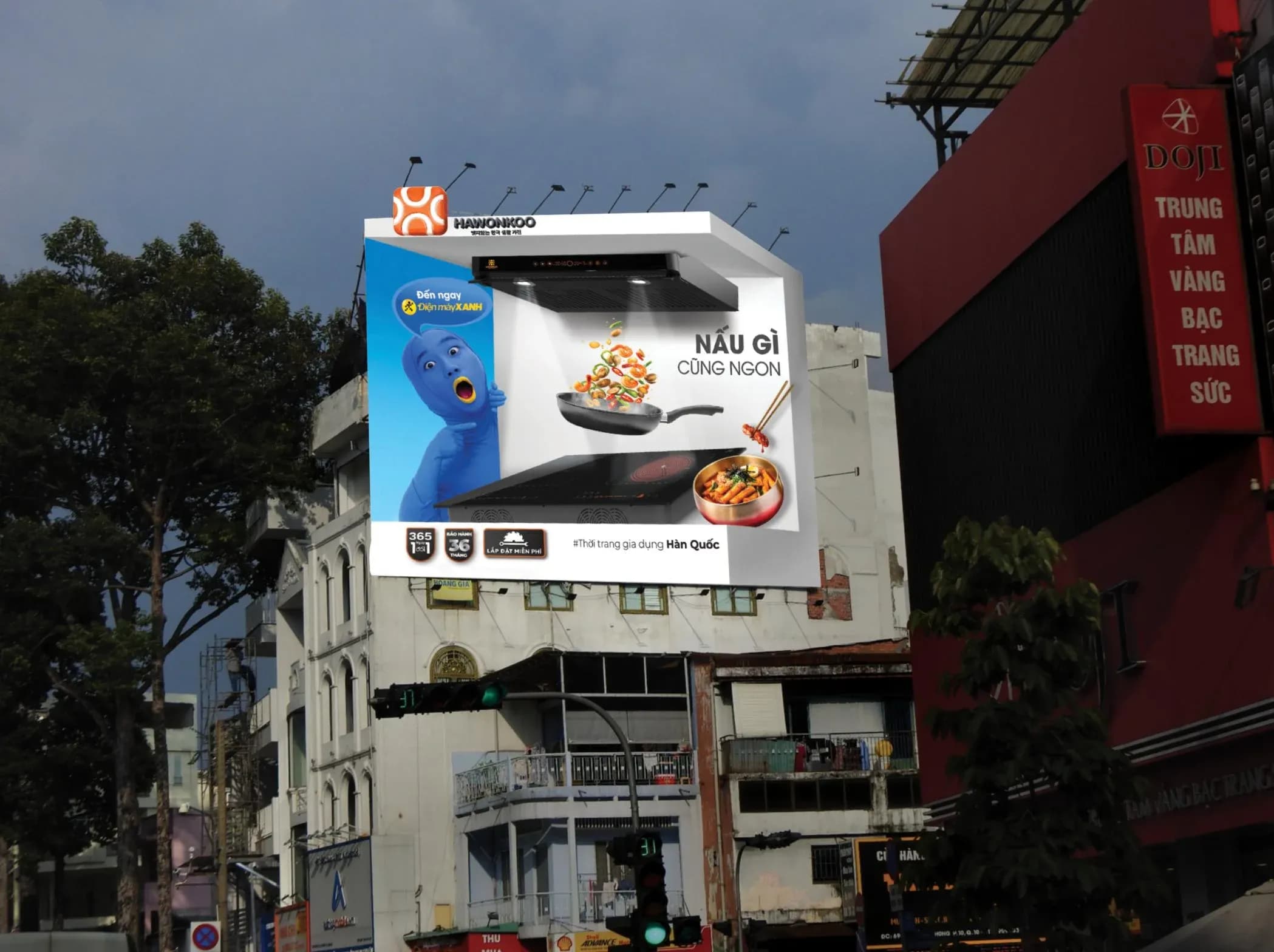 Phối cảnh Hawonkoo × Điện Máy Xanh ban ngày – 227 Đường 3/2, TP. Hồ Chí Minh